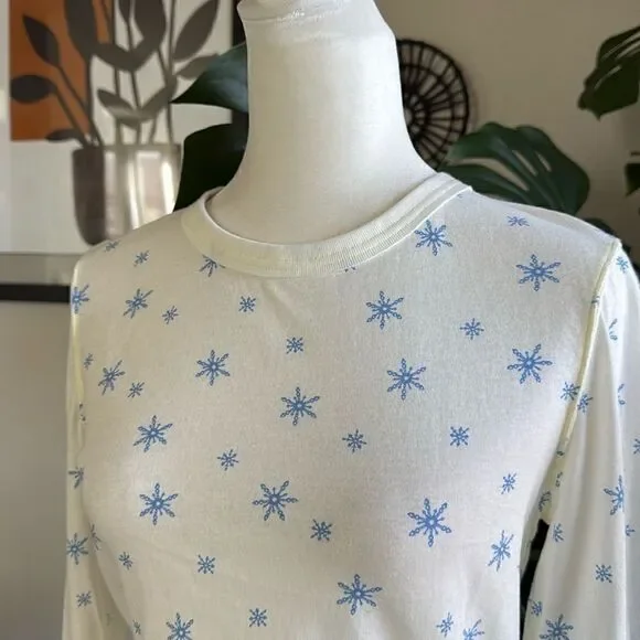 NWOT Free People Quilted Love Long Sleeves Snowflakes Ivory Top Crew Relaxed M - Picture 7 of 15